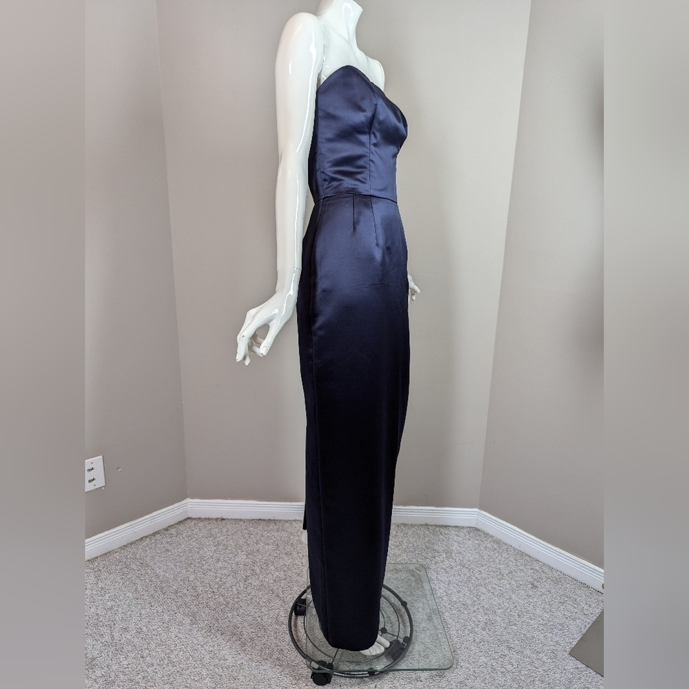 Catherine Regehr Navy Satin Strapless Evening Gown Structured Formal Dress - Picture 5 of 7